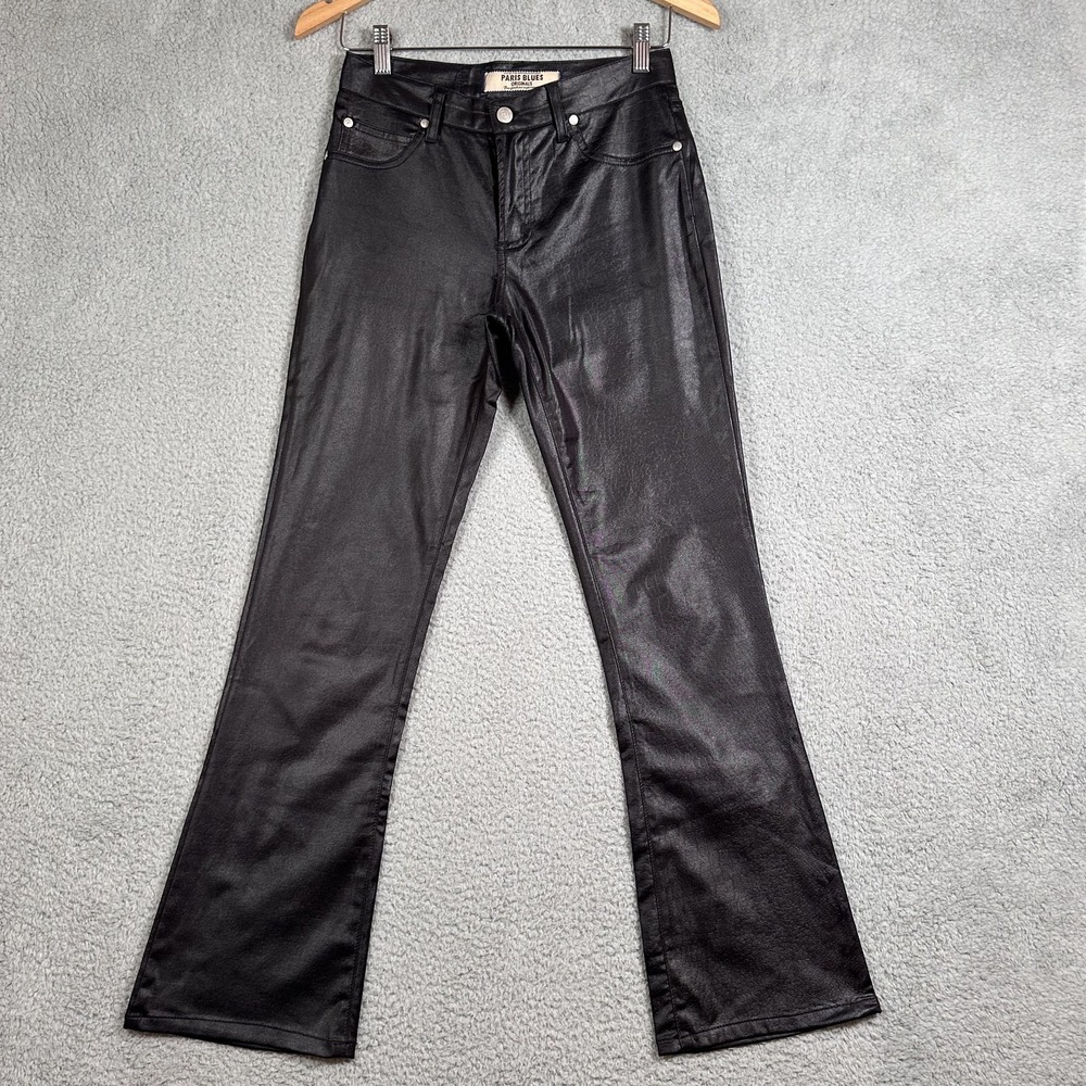 Paris Blues Pants Womens 3 Black Coated Flare Croc Pattern Stretch USA‎ Y2K